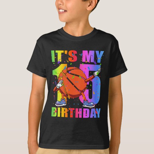 15 Jaar Oud 15e Basketbal Verjaardagsfeest Thema B T-shirt (Voorkant)