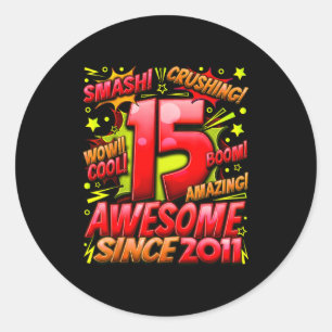 15 jaar oud voor jongens 15e verjaardag jongen 15  ronde sticker
