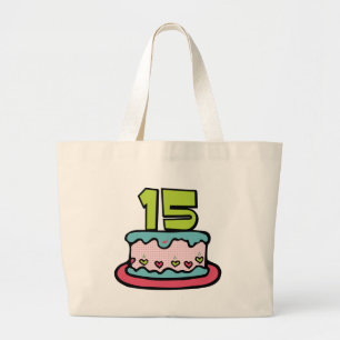 15 jaar oude Birthday Cake Grote Tote Bag