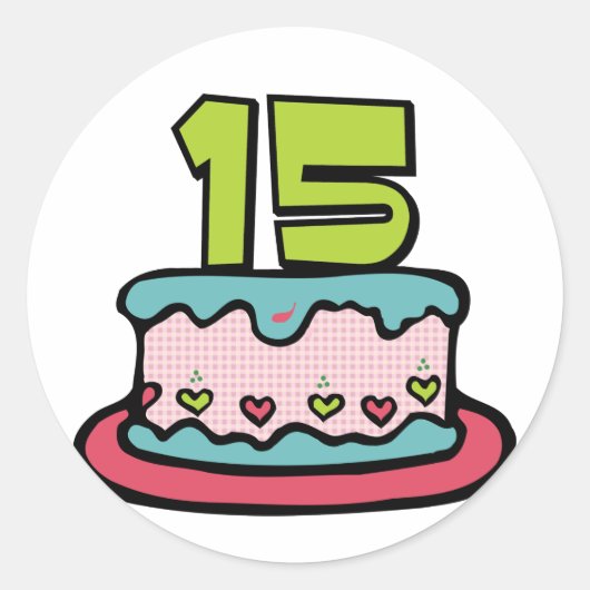 15 jaar oude Birthday Cake Ronde Sticker (Voorkant)