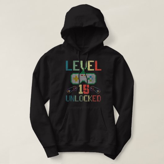 15 jaar oude geschenken Niveau 15 Unlockd 15th Bir Hoodie (Design voorkant)