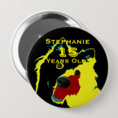 15 jaar oude, Happy Yellow Dog Button Pin (Voorkant /achterkant)