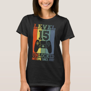 15 jaar oude niveau 15 ontgrendelde video gamer 15 t-shirt