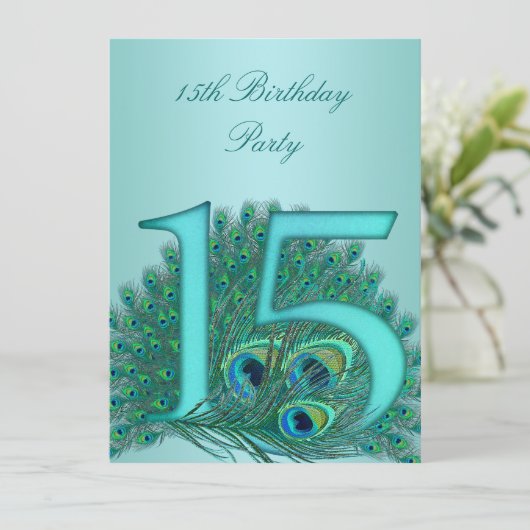 15 jaar pauw sjabloon leeftijdsnummer kaart (Staand voorkant)