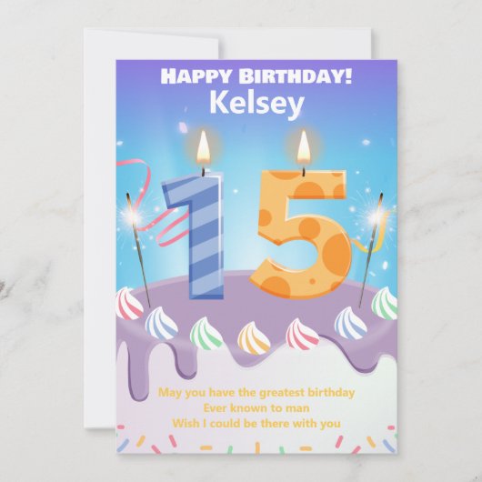15-jarige Happy Birthday-kaart gepersonaliseerd (Voorkant)