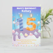15-jarige Happy Birthday-kaart gepersonaliseerd (Staand voorkant)