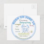 15 juni - Verjaardag Gemini Briefkaart (Voorkant / Achterkant)