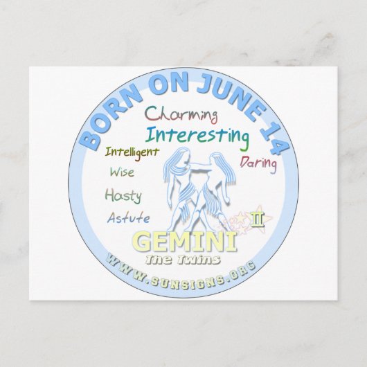 15 juni - Verjaardag Gemini Briefkaart (Voorkant)