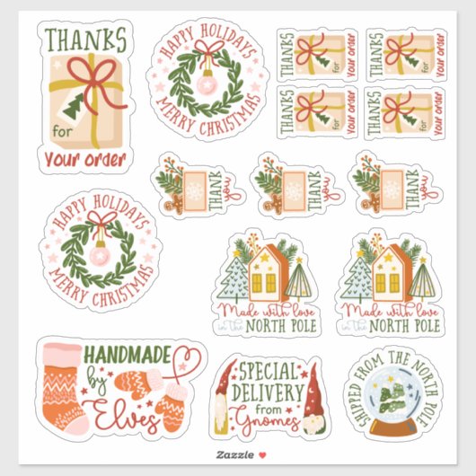 15 kleine bedrijven / handgemaakte kerstverpakking sticker (Vel)