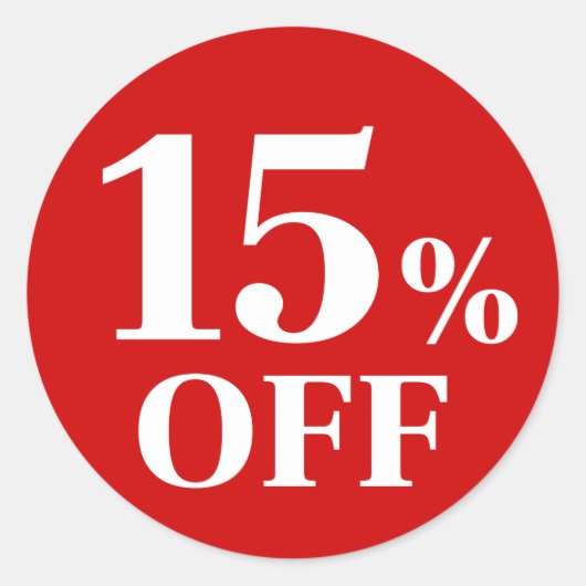 15% KORTING Rood Achtergrond Klassieke Ronde Stick Sticker (Voorkant)