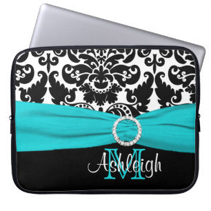 15" Laptop van het Lint Aqua Zwart Wit FAUX Sleeve