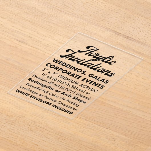 15 mil rechthoekige heldere acryl uitnodiging (Laagn)