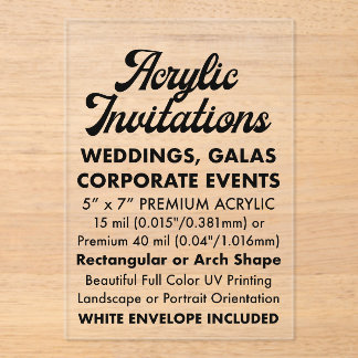 15 mil rechthoekige heldere acryl uitnodiging