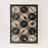 15 Muziekinstrumenten ~ Bladmuziek Achtergrond Ji Legpuzzel (Verticaal)