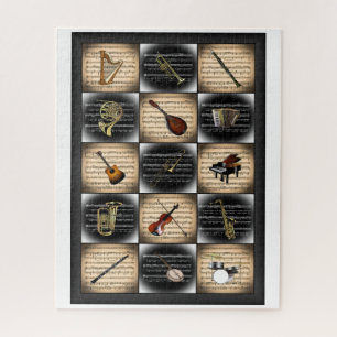 15 Muziekinstrumenten ~ Bladmuziek Achtergrond Ji Legpuzzel