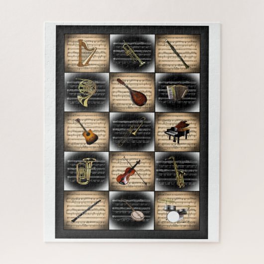 15 Muziekinstrumenten ~ Bladmuziek Achtergrond Ji Legpuzzel (Verticaal)