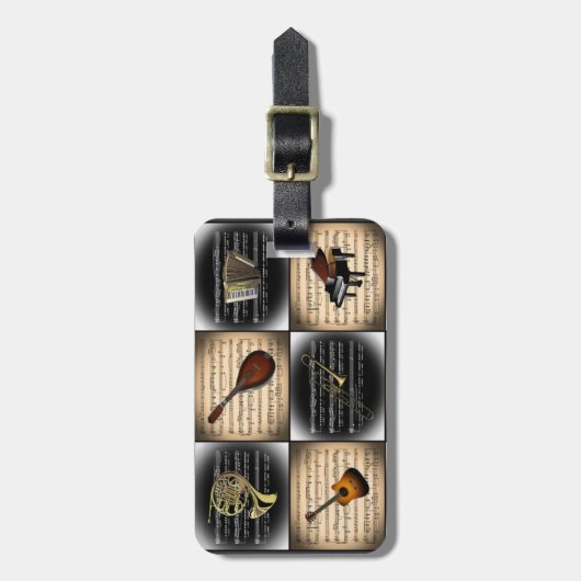 15 Muziekinstrumenten ~ Muziekachtergrond vellen Bagagelabel (Voorkant verticaal)