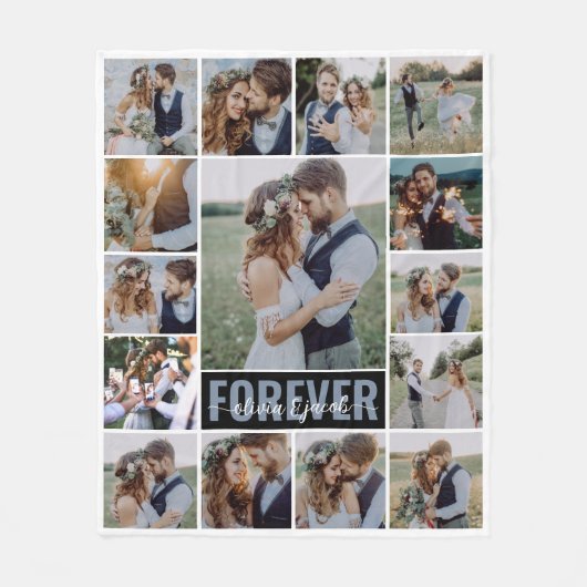 15 Naam fotocollage monogram Fleece Deken (Voorkant)