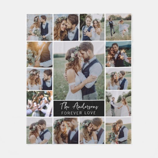 15 Naam fotocollage monogram Fleece Deken (Voorkant)