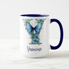 15 oz Bloemend blauw gemerkt koffiekopje Mok