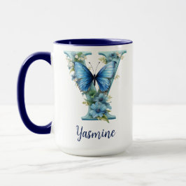 15 oz Bloemend blauw gemerkt koffiekopje Mok