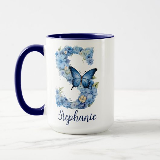 15 oz Bloemend blauw gemerkte koffiemok Mok (Links)