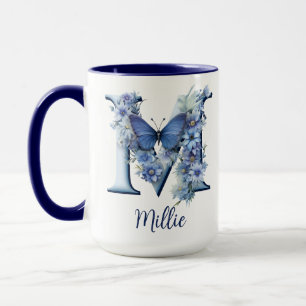 15 oz Bloemend blauw Monogram koffiemok Mok