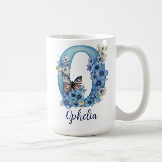 15 oz Bloemendekselblauwe Coffee Mug met Monogram Koffiemok (Rechts)