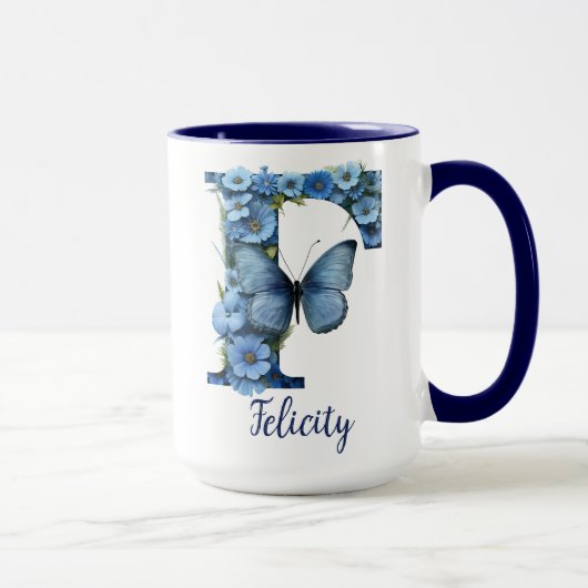 15 oz Floral Blue Monogrammed Coffee Mok (Rechts)