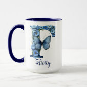 15 oz Floral Blue Monogrammed Coffee Mok (Links)