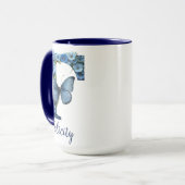 15 oz Floral Blue Monogrammed Coffee Mok (Voorkant links)