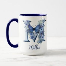 15 oz Floral Blue Monogrammed Coffee Mok
