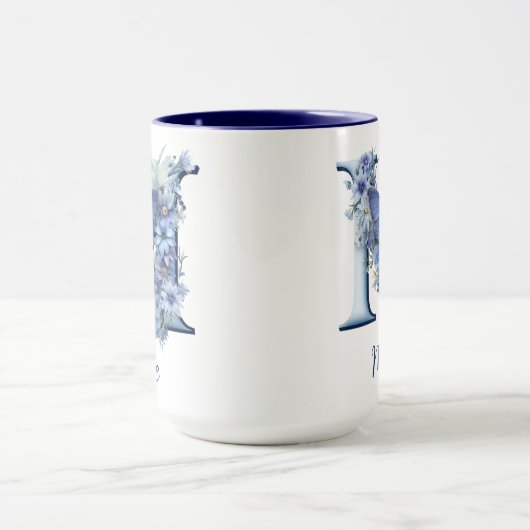 15 oz Floral Blue Monogrammed Coffee Mok (Midden)