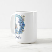 15 oz Floral Blue Monogrammed Coffee Mok (Voorkant links)