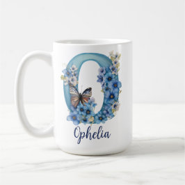15 oz Floral Blue Monogrammed Coffee Mok