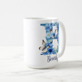 15 oz Floral Blue Monogrammed Coffee Mok (Voorkant rechts)