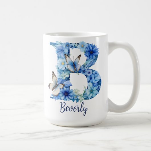 15 oz Floral Blue Monogrammed Coffee Mok (Rechts)