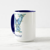 15 oz Floral Blue Monogrammed Coffee Mok (Voorkant links)
