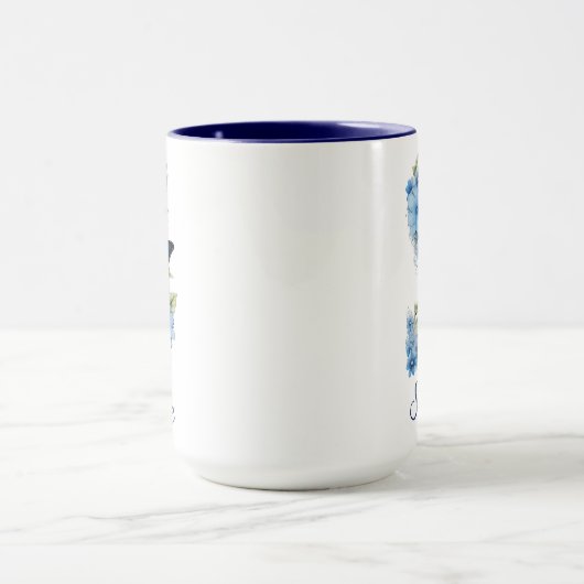 15 oz Floral Blue Monogrammed Coffee Mok (Midden)