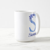 15 oz Geborduurde Waterverf Blauw en Bloemen Koffiemok (Voorkant rechts)