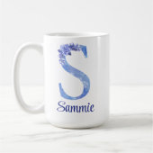 15 oz Geborduurde Waterverf Blauw en Bloemen Koffiemok (Links)