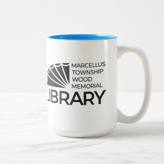 15 oz Grote mok Bibliotheeklogo Blauw (Rechts)