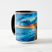 15 oz koffiemok  alpaca op het strand, bedankt mok (Voorkant links)