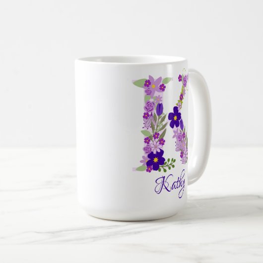 15 oz Lavendel Paarse Monogrammed Koffie Mok (Voorkant rechts)