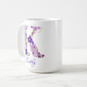 15 oz Lavendel Paarse Monogrammed Koffie Mok (Voorkant links)