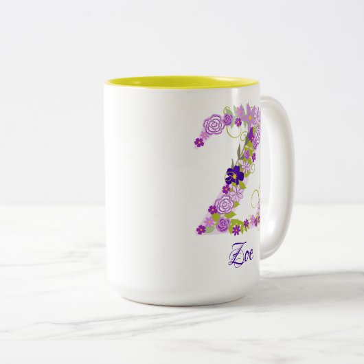 15 oz Lavendel Paarse Monogrammed Koffie Mok (Voorkant rechts)