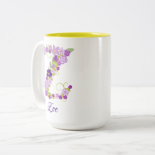 15 oz Lavendel Paarse Monogrammed Koffie Mok (Voorkant links)