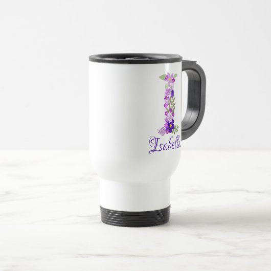 15 oz Lavendel Paarse Monogrammed Koffiereis Reisbeker (Voorkant rechts)