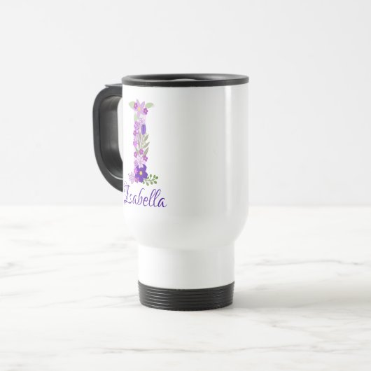 15 oz Lavendel Paarse Monogrammed Koffiereis Reisbeker (Voorkant links)