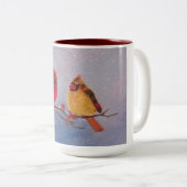 15 oz. Mok met het schilderen van twee kardinalen (Voorkant rechts)